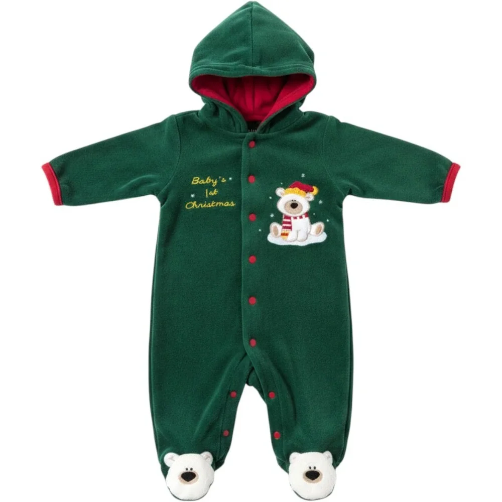 Baby's First Christmas Green Outfit with Bear Design‎ Newborn